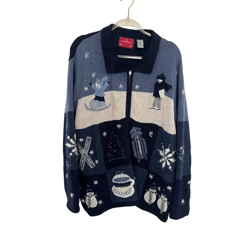 Northcrest Cardigan Sweater Women's 2XL Wool Blend Ski Holiday Lodge Snowman